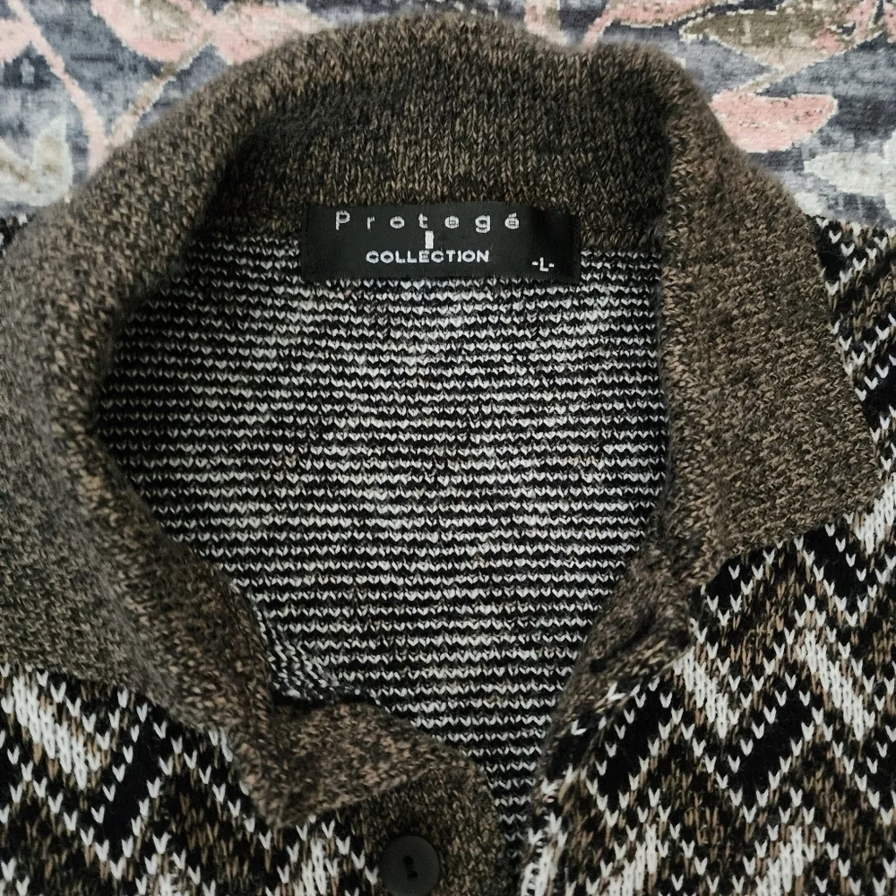 Protege Collection Oversized Geometric Knit Pullover Collared Sweater L